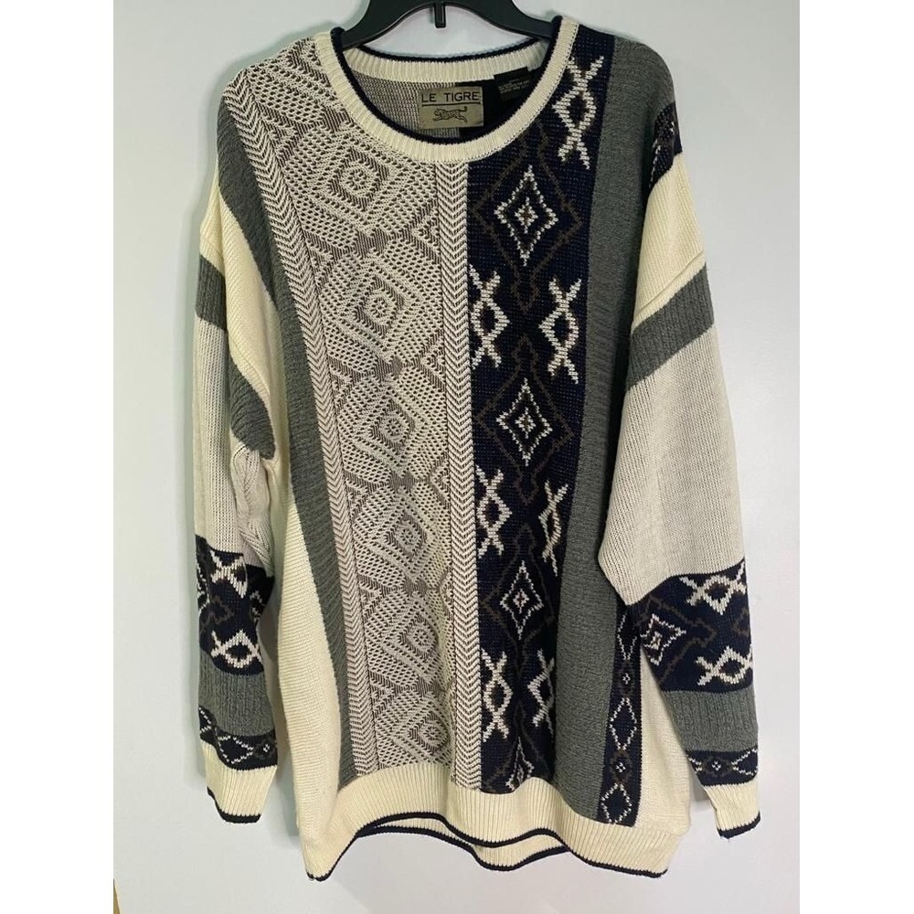 Le Tigre Vintage XL Knit Sweater USA –‎ Geometric 90s Crewneck RN49026 OG